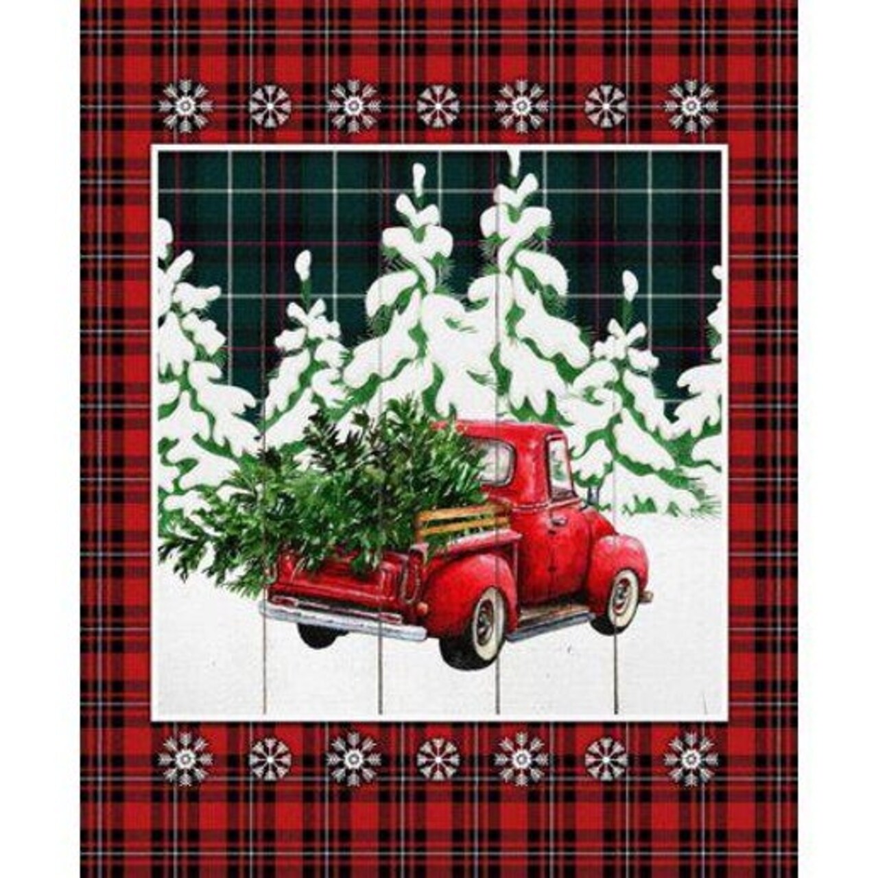 Springs Creative Over the River Red Truck Christmas Panel 36" Cotton Fabric by the Panel